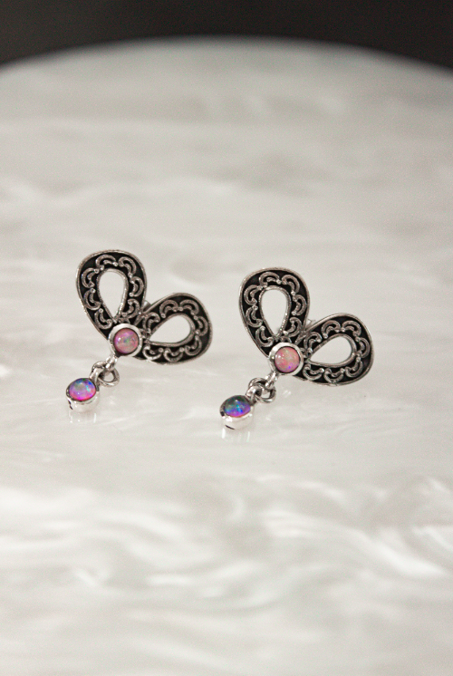 Dangle Stone Stud Bow Earrings-Stud Earrings-Krush Kandy, Women's Online Fashion Boutique Located in Phoenix, Arizona (Scottsdale Area)