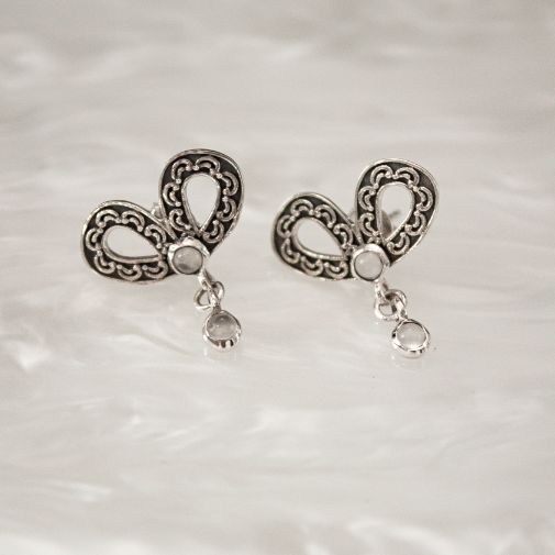 Dangle Stone Stud Bow Earrings-Stud Earrings-Krush Kandy, Women's Online Fashion Boutique Located in Phoenix, Arizona (Scottsdale Area)