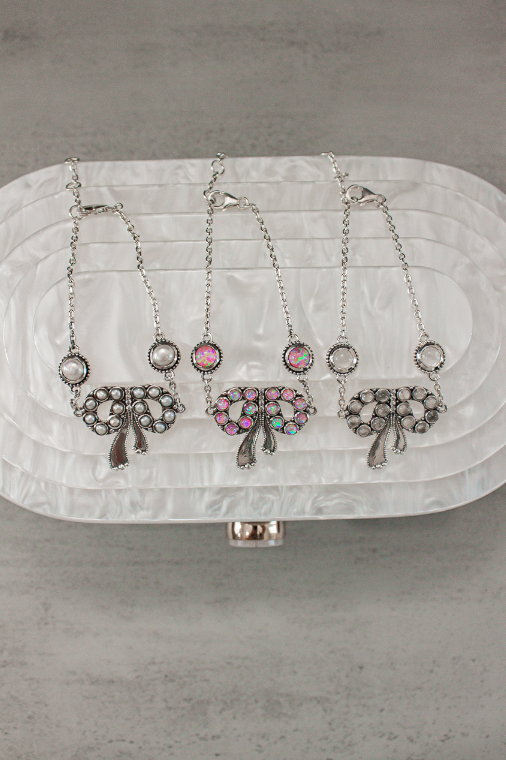 Stone Serenade Bow Bracelet-Chain Bracelets-Krush Kandy, Women's Online Fashion Boutique Located in Phoenix, Arizona (Scottsdale Area)