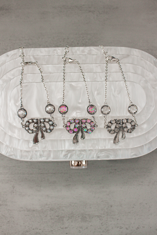 Stone Serenade Bow Bracelet-Chain Bracelets-Krush Kandy, Women's Online Fashion Boutique Located in Phoenix, Arizona (Scottsdale Area)