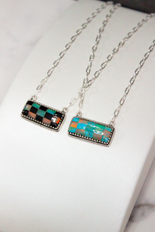 Checkered Bar Necklace-Chain Necklaces-Krush Kandy, Women's Online Fashion Boutique Located in Phoenix, Arizona (Scottsdale Area)