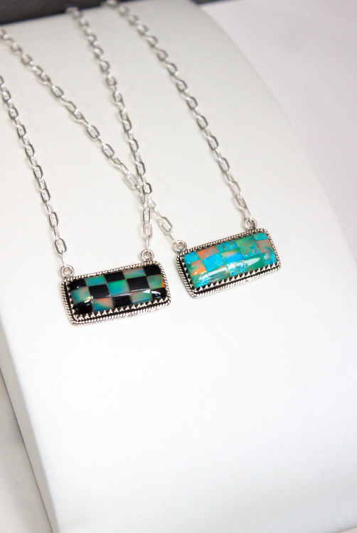 Checkered Bar Necklace-Chain Necklaces-Krush Kandy, Women's Online Fashion Boutique Located in Phoenix, Arizona (Scottsdale Area)