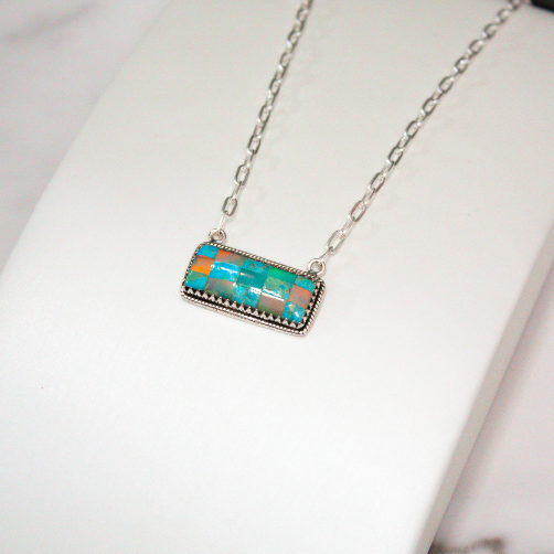 Checkered Bar Necklace-Chain Necklaces-Krush Kandy, Women's Online Fashion Boutique Located in Phoenix, Arizona (Scottsdale Area)