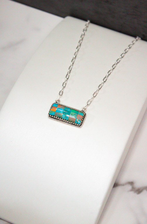 Checkered Bar Necklace-Chain Necklaces-Krush Kandy, Women's Online Fashion Boutique Located in Phoenix, Arizona (Scottsdale Area)