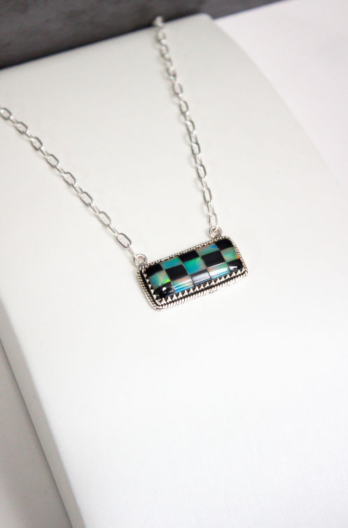 Checkered Bar Necklace-Chain Necklaces-Krush Kandy, Women's Online Fashion Boutique Located in Phoenix, Arizona (Scottsdale Area)