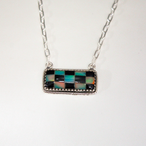 Checkered Bar Necklace-Chain Necklaces-Krush Kandy, Women's Online Fashion Boutique Located in Phoenix, Arizona (Scottsdale Area)