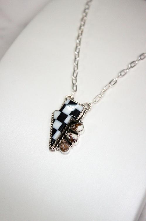 Checkered Lightning Bolt Stone Cluster Necklace MADE TO ORDER-Chain Necklaces-Krush Kandy, Women's Online Fashion Boutique Located in Phoenix, Arizona (Scottsdale Area)