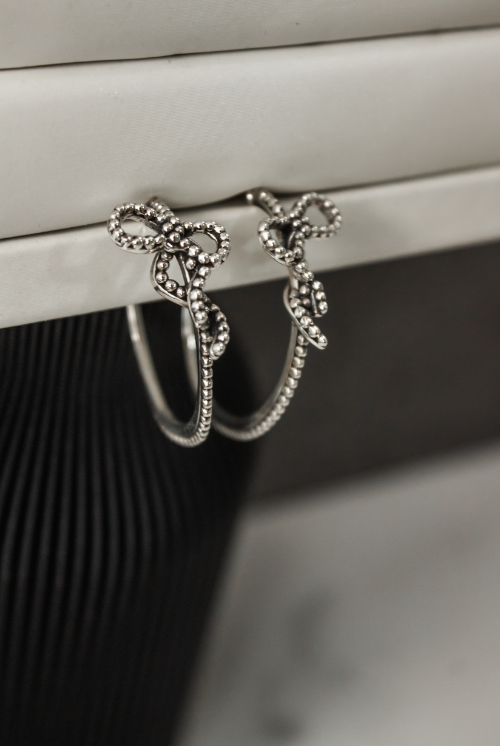 Sterling Silver Tiny Studded Bow Earrings-Stud Earrings-Krush Kandy, Women's Online Fashion Boutique Located in Phoenix, Arizona (Scottsdale Area)