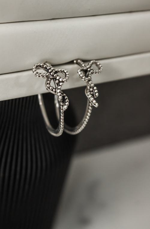 Sterling Silver Tiny Studded Bow Earrings-Stud Earrings-Krush Kandy, Women's Online Fashion Boutique Located in Phoenix, Arizona (Scottsdale Area)