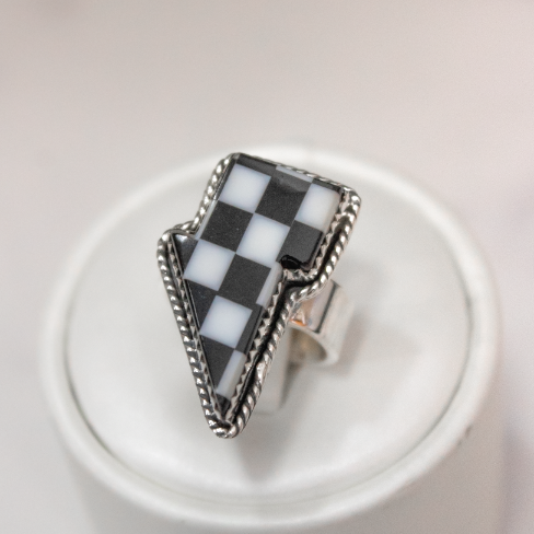 Checkered Lighting Bolt Ring-Ring Sizers-Krush Kandy, Women's Online Fashion Boutique Located in Phoenix, Arizona (Scottsdale Area)