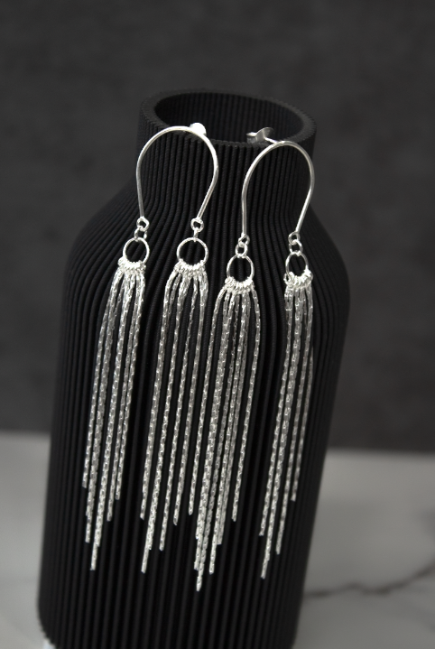 Whispering Boho Fringe Sterling Silver Earrings-Chain Earrings-Krush Kandy, Women's Online Fashion Boutique Located in Phoenix, Arizona (Scottsdale Area)