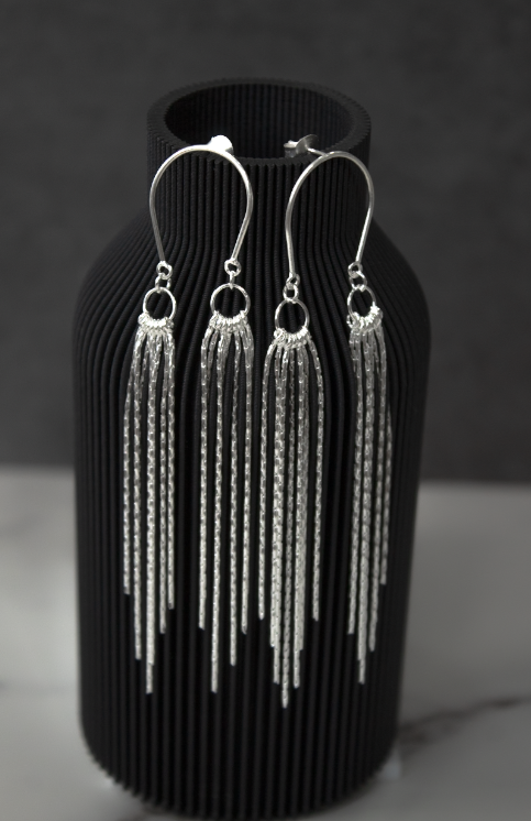 Whispering Boho Fringe Sterling Silver Earrings-Chain Earrings-Krush Kandy, Women's Online Fashion Boutique Located in Phoenix, Arizona (Scottsdale Area)