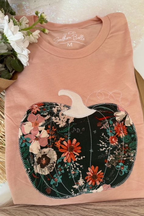 Peach Fall Floral Pumpkin Graphic Tee-Graphic Tees-Krush Kandy, Women's Online Fashion Boutique Located in Phoenix, Arizona (Scottsdale Area)