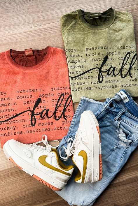 Fall Description Oil Washed Graphic Tee-Graphic Tees-Krush Kandy, Women's Online Fashion Boutique Located in Phoenix, Arizona (Scottsdale Area)