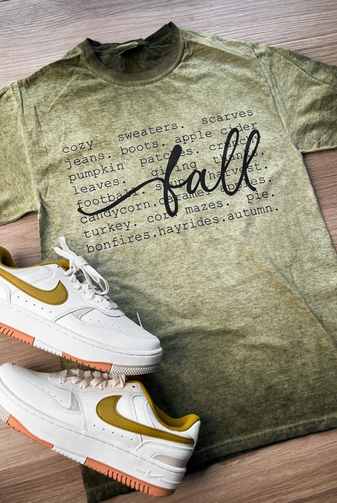 Fall Description Oil Washed Graphic Tee-Graphic Tees-Krush Kandy, Women's Online Fashion Boutique Located in Phoenix, Arizona (Scottsdale Area)