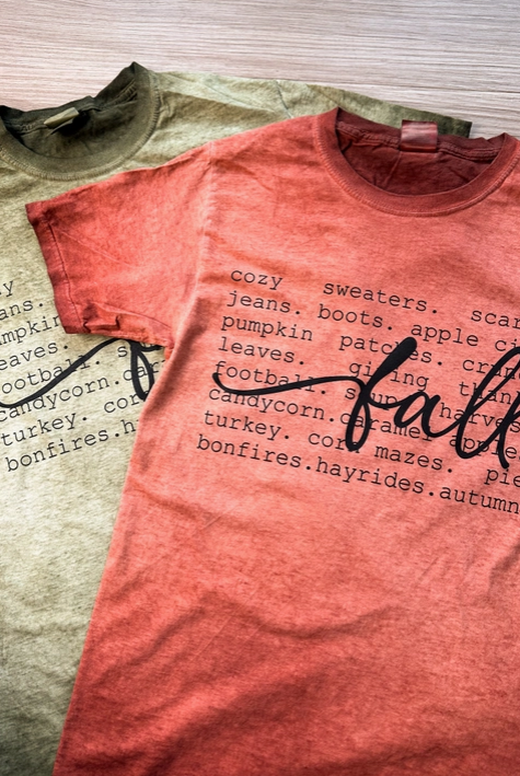 Fall Description Oil Washed Graphic Tee-Graphic Tees-Krush Kandy, Women's Online Fashion Boutique Located in Phoenix, Arizona (Scottsdale Area)