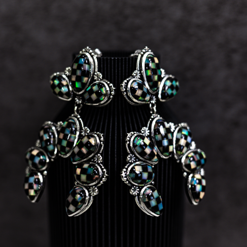 Checkered Drop Blossom Earrings-Stud Earrings-Krush Kandy, Women's Online Fashion Boutique Located in Phoenix, Arizona (Scottsdale Area)