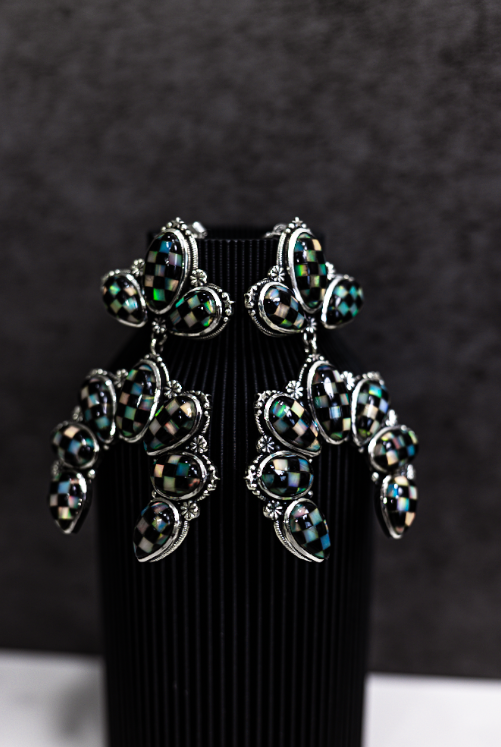 Checkered Drop Blossom Earrings-Stud Earrings-Krush Kandy, Women's Online Fashion Boutique Located in Phoenix, Arizona (Scottsdale Area)