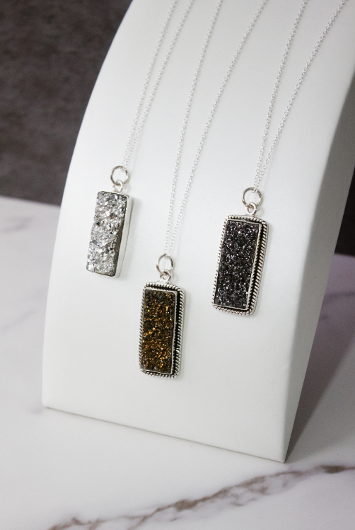 Krushed Druzy Bar Drop Necklace-Chain Necklaces-Krush Kandy, Women's Online Fashion Boutique Located in Phoenix, Arizona (Scottsdale Area)