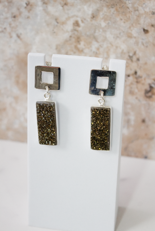 Krushed Druzy Slab Earrings-Stud Earrings-Krush Kandy, Women's Online Fashion Boutique Located in Phoenix, Arizona (Scottsdale Area)