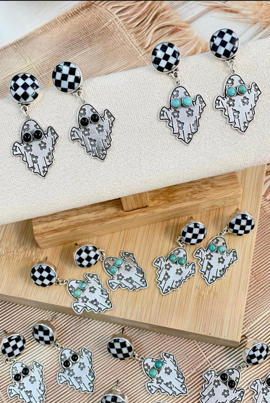 PREORDER OPEN! CHECKERED SPOOKY GHOST Earrings-Drop Earrings-Krush Kandy, Women's Online Fashion Boutique Located in Phoenix, Arizona (Scottsdale Area)