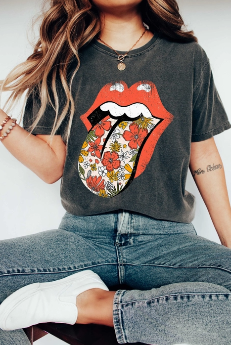 Retro Lips Rock & Roll Graphic Tee-Graphic Tees-Krush Kandy, Women's Online Fashion Boutique Located in Phoenix, Arizona (Scottsdale Area)