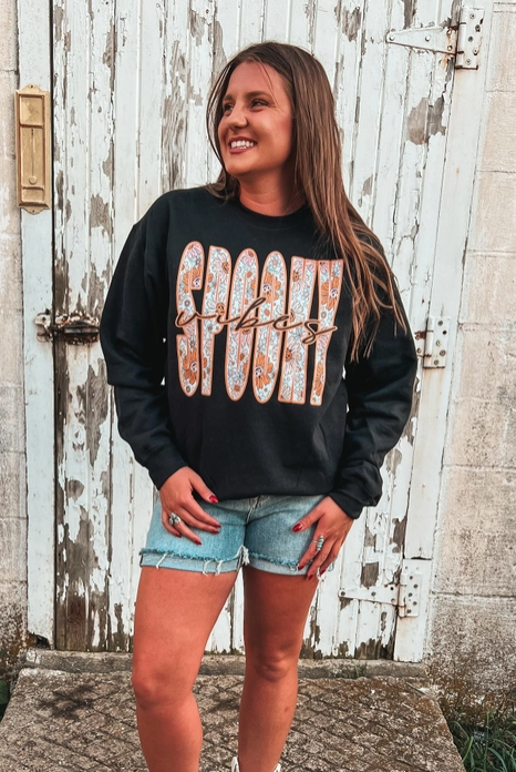 Spooky Vibes Graphic Sweatshirt-Graphic Tees-Krush Kandy, Women's Online Fashion Boutique Located in Phoenix, Arizona (Scottsdale Area)