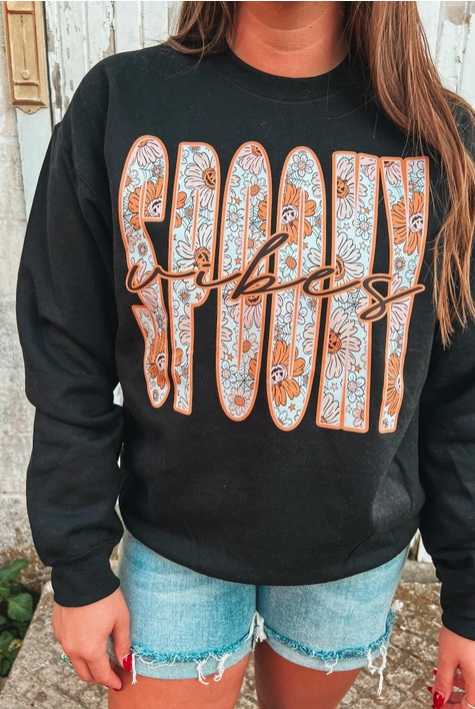 Spooky Vibes Graphic Sweatshirt-Graphic Tees-Krush Kandy, Women's Online Fashion Boutique Located in Phoenix, Arizona (Scottsdale Area)