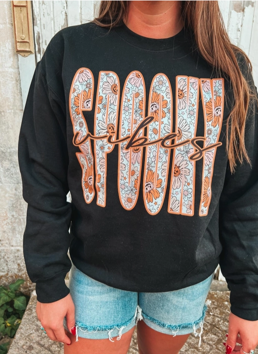 Spooky Vibes Graphic Sweatshirt-Graphic Tees-Krush Kandy, Women's Online Fashion Boutique Located in Phoenix, Arizona (Scottsdale Area)