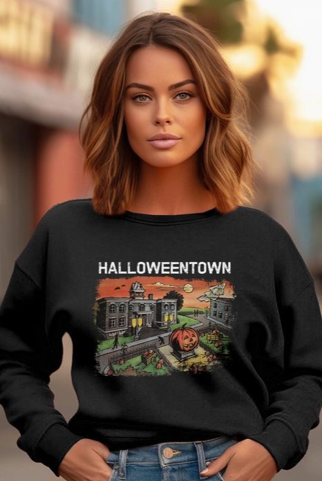 Halloweentown Graphic Sweater-Graphic Tees-Krush Kandy, Women's Online Fashion Boutique Located in Phoenix, Arizona (Scottsdale Area)