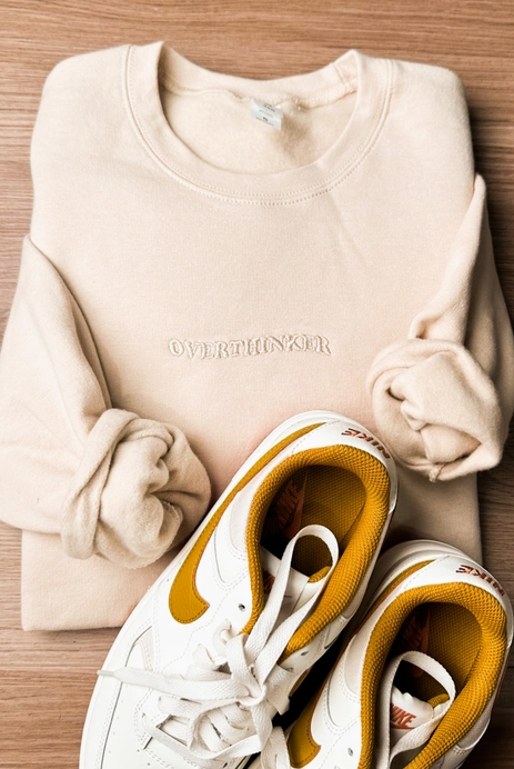Overthinker Embroidery Graphic Sweatshirt-Krush Kandy, Women's Online Fashion Boutique Located in Phoenix, Arizona (Scottsdale Area)
