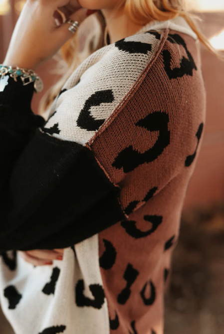 Coffee Leopard Print Colorblock Pullover Sweater-Sweaters-Krush Kandy, Women's Online Fashion Boutique Located in Phoenix, Arizona (Scottsdale Area)
