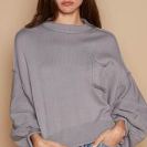 Balloon Sleeve Round Neck Hacci Pullover-Sweaters-Krush Kandy, Women's Online Fashion Boutique Located in Phoenix, Arizona (Scottsdale Area)