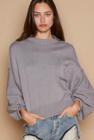 Balloon Sleeve Round Neck Hacci Pullover-Sweaters-Krush Kandy, Women's Online Fashion Boutique Located in Phoenix, Arizona (Scottsdale Area)
