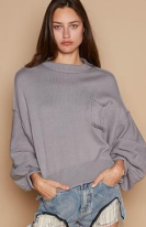 Balloon Sleeve Round Neck Hacci Pullover-Sweaters-Krush Kandy, Women's Online Fashion Boutique Located in Phoenix, Arizona (Scottsdale Area)