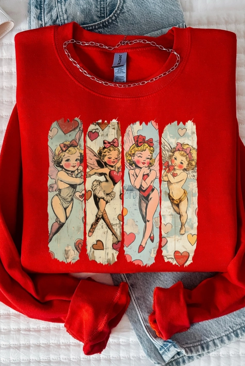 Valentines Vintage Cupid Graphic Sweatshirt-Graphic Tees-Krush Kandy, Women's Online Fashion Boutique Located in Phoenix, Arizona (Scottsdale Area)