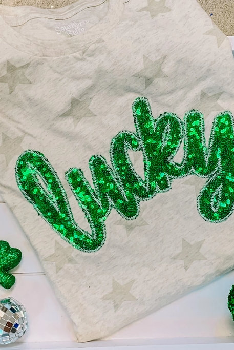 Lucky Sequin St. Patrick’s Day Graphic Tee-Graphic Tees-Krush Kandy, Women's Online Fashion Boutique Located in Phoenix, Arizona (Scottsdale Area)