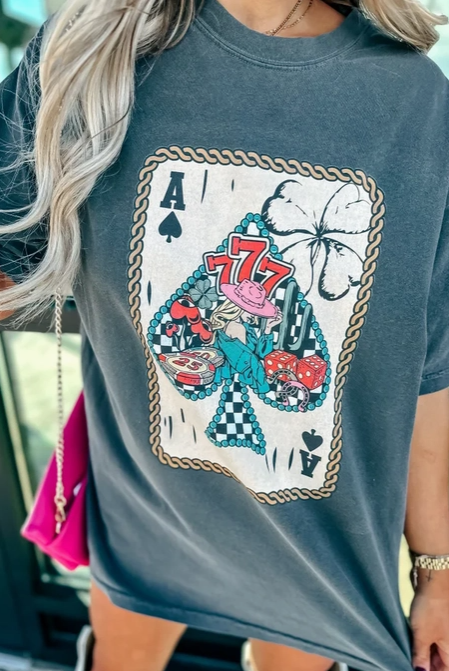Lucky Ace Oversized Graphic Tee | MADE TO ORDER-Graphic Tees-Krush Kandy, Women's Online Fashion Boutique Located in Phoenix, Arizona (Scottsdale Area)