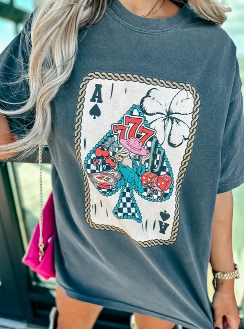 Lucky Ace Oversized Graphic Tee | MADE TO ORDER-Graphic Tees-Krush Kandy, Women's Online Fashion Boutique Located in Phoenix, Arizona (Scottsdale Area)