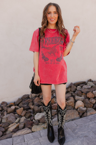 Free Bird 72 Vintage Graphic Washed Boyfriend Tee-Graphic Tees-Krush Kandy, Women's Online Fashion Boutique Located in Phoenix, Arizona (Scottsdale Area)