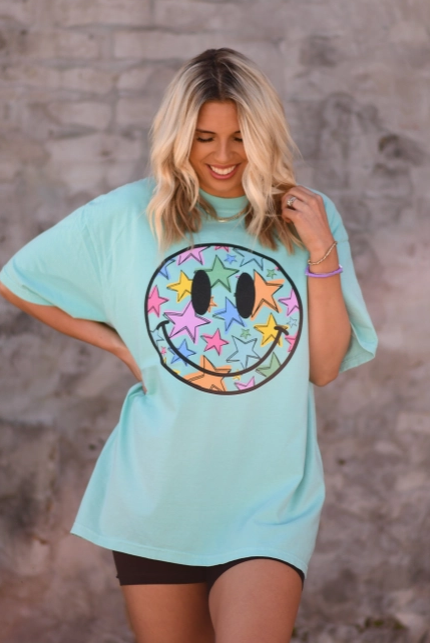 Starry Smiley Graphic Tee-Graphic Tees-Krush Kandy, Women's Online Fashion Boutique Located in Phoenix, Arizona (Scottsdale Area)
