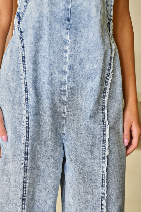 Blue Skies Frayed Denim Overalls-Denim-Krush Kandy, Women's Online Fashion Boutique Located in Phoenix, Arizona (Scottsdale Area)