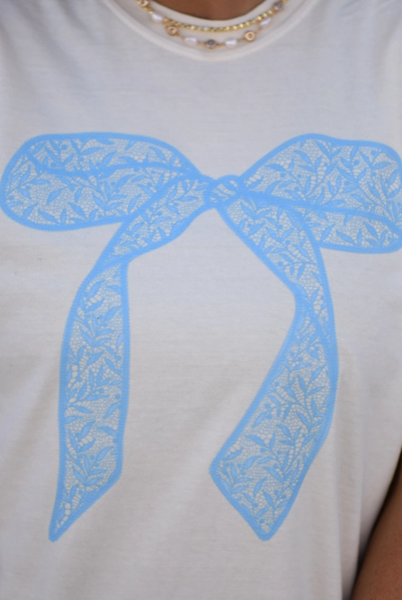 Lacy Blue Bow Graphic Tee-Graphic Tees-Krush Kandy, Women's Online Fashion Boutique Located in Phoenix, Arizona (Scottsdale Area)