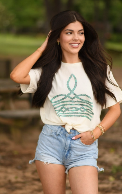 Turquoise Boot Stitch Tee-Graphic Tees-Krush Kandy, Women's Online Fashion Boutique Located in Phoenix, Arizona (Scottsdale Area)