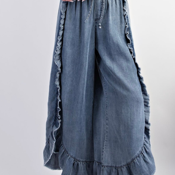 Frill Me Wide Leg Denim Pants-Pants-Krush Kandy, Women's Online Fashion Boutique Located in Phoenix, Arizona (Scottsdale Area)