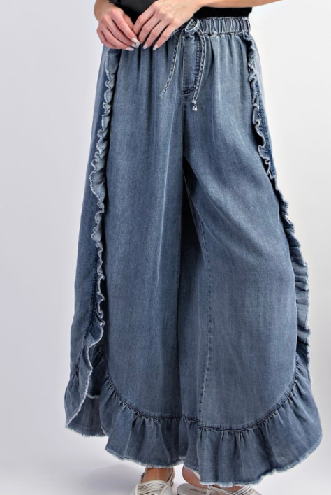 Frill Me Wide Leg Denim Pants-Pants-Krush Kandy, Women's Online Fashion Boutique Located in Phoenix, Arizona (Scottsdale Area)
