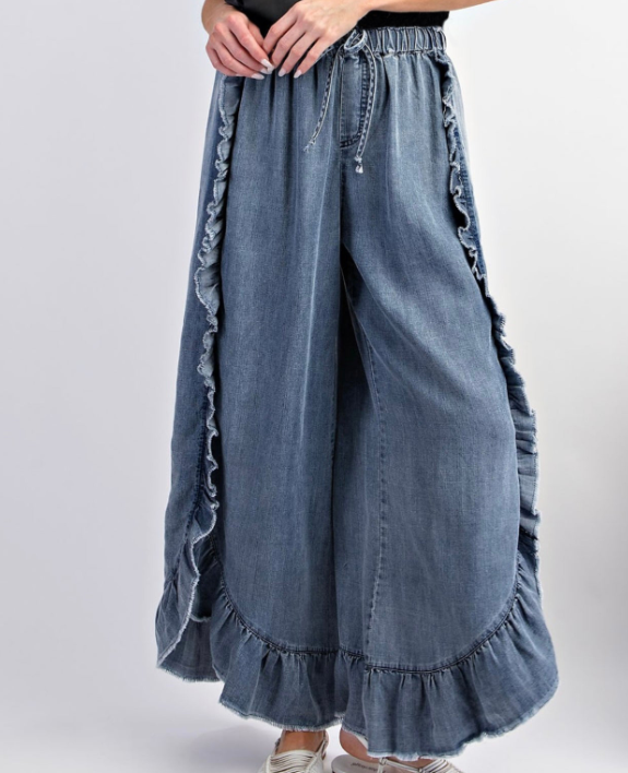 Frill Me Wide Leg Denim Pants-Pants-Krush Kandy, Women's Online Fashion Boutique Located in Phoenix, Arizona (Scottsdale Area)