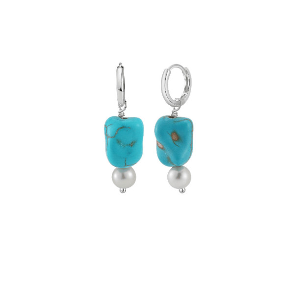 Turquoise Slab Vintage Huggie Earrings-Earrings-Krush Kandy, Women's Online Fashion Boutique Located in Phoenix, Arizona (Scottsdale Area)