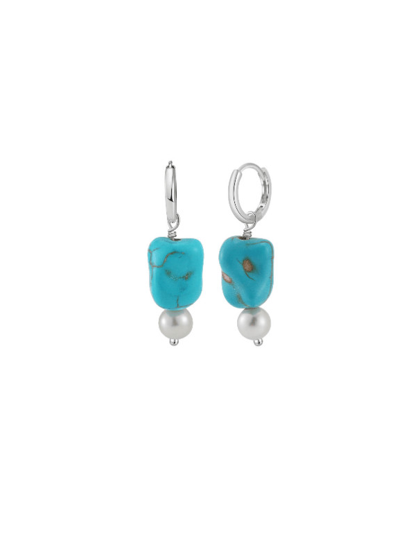 Turquoise Slab Vintage Huggie Earrings-Earrings-Krush Kandy, Women's Online Fashion Boutique Located in Phoenix, Arizona (Scottsdale Area)
