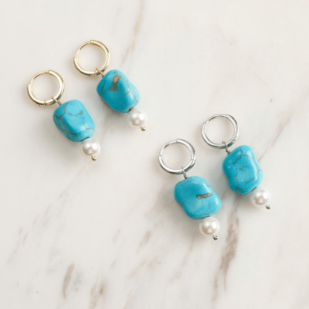 Turquoise Slab Vintage Huggie Earrings-Earrings-Krush Kandy, Women's Online Fashion Boutique Located in Phoenix, Arizona (Scottsdale Area)